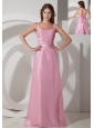 Rose Pink Empire Square Neck Floor-length Taffeta Beading Prom Dress