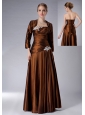 Beautiful Brown Empire Strapless Mother Of The Bride Dress Taffeta Appliques Floor-length