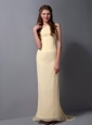 Cheap Light Yellow Halter Top Bridesmaid Dress with Brush Train