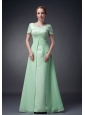 Customize Apple Green A-line V-neck Mother Of The Bride Dress Chiffon Beading Floor-length