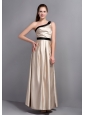 Customize Champagne One Shoulder Bridesmaid Dress with Black Belt
