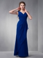 Customize Royal Blue V-neck Chiffon Bridesmaid Dress Floor-length