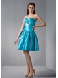 Customize Teal A-line V-neck Beading Bridesmaid Dress Mini-length Taffeta