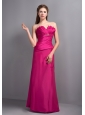Elegant Hot Pink V-neck Bridesmaid Dress with Beading