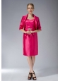Exclusive Coral Red Column Straps Knee-length Taffeta Beading Mother Of The Bride Dress