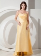 Modern Light Yellow Empire Sweetheart Brideamaid Dress Brush Train Taffeta Pleats