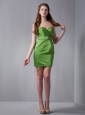 New Spring Green Column Sweetheart Beading Bridesmaid Dress Mini-length Satin