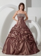 Popular Brown Pick-ups Quinceanera Dress Strapless Taffeta Beading