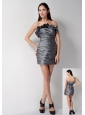 Popular Grey Column Strapless Bridesmaid Dress Mini-length Taffeta Ruch