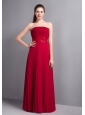Popular Wine Red Strapless Pleat Bridesmaid Dress Floor-length