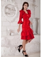 Pretty Red Column Mother of the Bride Dress Sweetheart Ruch Knee-length Satin