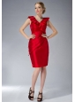 Simple Red Column V-neck Mother Of  The Dress Mini-length Taffeta Ruch