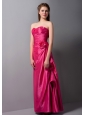 Customize Coral Red Column Sweetheart Hand Made Flowers Bridesmaid Dress Ankle-length Taffeta