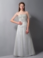 Customize Gray A-line Strapless Beading Bridesmaid Dress Floor-length Tulle and Taffeta