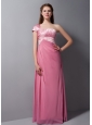 Formal Pink One Shoulder Bridesmaid Dress with Beading