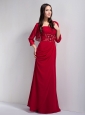 Beautiful Wine Red Column Strapless Bridesmaid Dress Beading Floor-length Chiffon