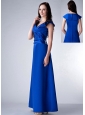 Custom Made Royal Blue Column V-neck Bridesmaid Dress Satin Ruch Ankle-length