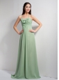 Customize Apple Green Empire Halter Ruch Bridesmaid Dress Brush Train Chiffon