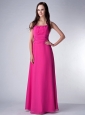 Customize Hot Pink Empire Square Bridesmaid Dress Chiffon Ruch Floor-length