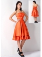 Customize Orange Red A-line Strapless Bow Bridesmaid Dress Knee-length Taffeta