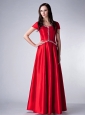 Customize Red Empire Scoop Bridesmaid Dress Satin Beading Floor-length