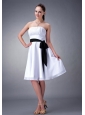 Customize White and Black Sash A-line / Princess Strapless Bridesmaid Dress Chiffon Knee-length