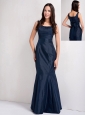 Elegant Navy Blue Mermaid Scoop Bridesmaid Dress Taffeta Ruch Floor-length