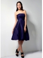 Formal Purple A-Line / Princess Strapless Bridesmaid Dress Taffeta Ruch Knee-length