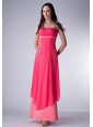 Hot Red and Watermenlon Column Strapless Bridesmaid Dress Chiffon and Satin Ruch Ankle-length