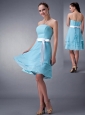 Aqua Blue Empire Strapless Bridesmaid Dress Chiffon Sash Knee-length