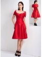 Lovely Red A-line Off The Shoulder Bridesmaid Dress Knee-length Taffeta