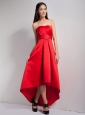 Lovely Red A-line Strapless Appliques Bridesmaid Dress High-low Satin