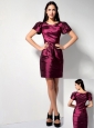 Low Price Burgundy Column V-neck Bridesmaid Dress Mini-length Taffeta