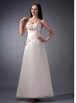 New Off White Cloumn Strapless Bridesmaid Dress Satin Ruch Ankle-length