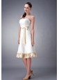 Perfect White and Champagne A-line / Princess Strapless Bridesmaid Dress Lace Sash Tea-length