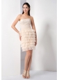 The Super Hot Champagne Column Strapless Bridesmaid Dress Ruffled Layers Mini-length Taffeta and Tulle