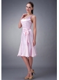 Wonderful Baby Pink Column / Sheath V-neck Bridesmaid Dress Elastic Wove Satin Sash Knee-length