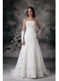 Custom Made A-line Strapless Lace Wedding Dress Bowknot Court Train