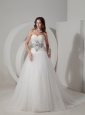 Custom Made A-line Wedding Dress Sweetheart Taffeta and Organza Beading Chapel Train