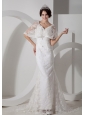 Custom Made Column V-neck Lace Wedding Dress rush Train