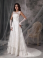 Custom Made Scoop A-Line / Princess Wedding Dress Taffeta Lace Court Train