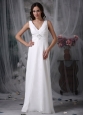 Custom Made White Beach Wedding Dress Column / Sheath V-neck  Chiffon Beading  Floor-length