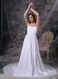 Custom Made White Empire Sweetheart Beach Wedding Dress Chiffon Ruch  Court Train