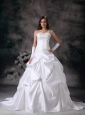 Customize A-line Sweetheart Wedding Dress Taffeta Embroidery with Beading Court Train
