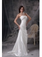 Customize Ivory Wedding Dress Column Strapless Taffeta Beading and Ruch Brush Train