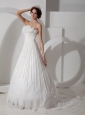 Modest Wedding Dress A-line Strapless Satin and Lace Appliques Brush Train