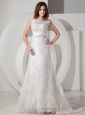 Popular A-line Square Lace Wedding Dress Belt Court Train