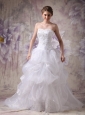 Beautiful A-line Strapless Wedding Dress Organza Appliques Court Train