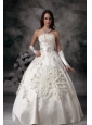 Classical Wedding Dress Ball Gown Strapless Satin Appliques Floor-length