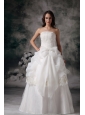Custom Made A-line Strapless Wedding Dress Organza Appliques Floor-length